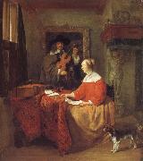 Gabriel Metsu A Woman Seated at a Table and a Man Tuning a Violin oil painting